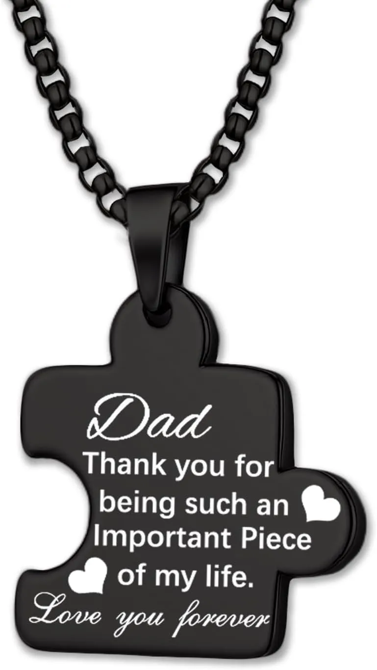 Father's Day Gifts Necklace for Men Women Puzzle Piece Necklace Stainless Steel Adjustable 22'' 2'' Chains Jewelry Gift for Dad Mom Family