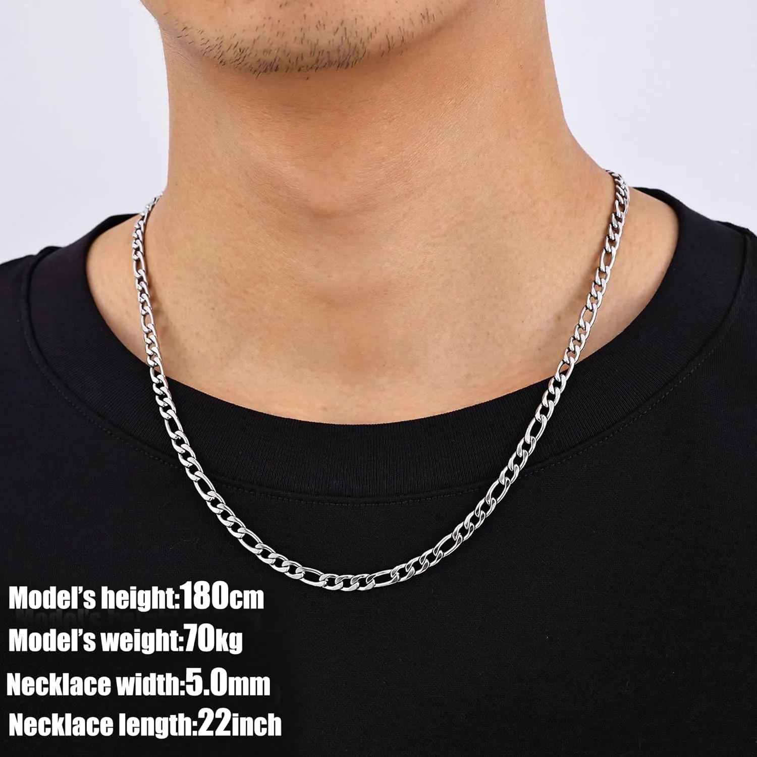 Fiusem Father's Day Gifts Figaro Chains for Men Women, Silver Tone Mens Chain Necklaces, Wide 3.5/5/6/7/8/9.5mm Stainless Steel Chain Necklace for Men Women