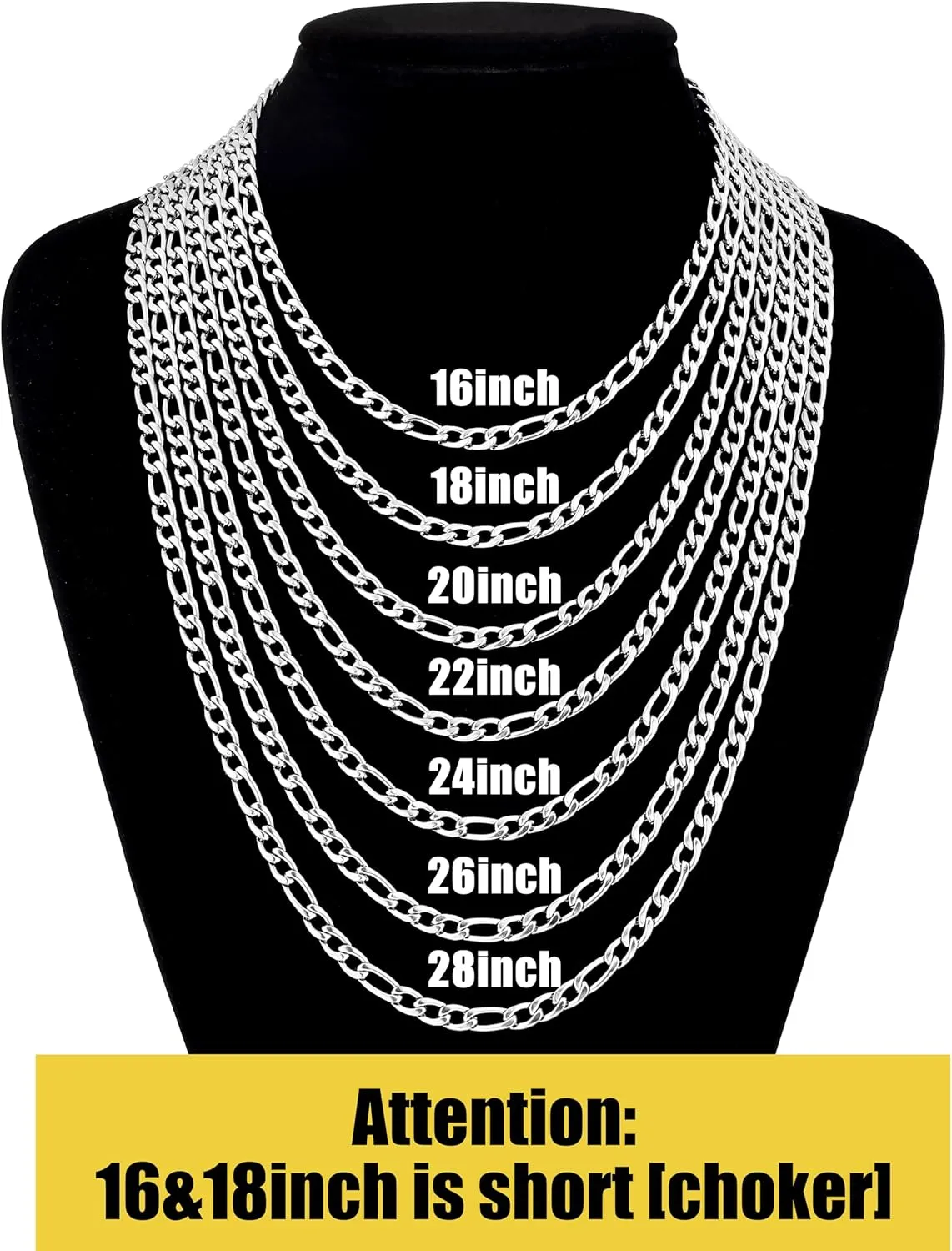 Fiusem Father's Day Gifts Figaro Chains for Men Women, Silver Tone Mens Chain Necklaces, Wide 3.5/5/6/7/8/9.5mm Stainless Steel Chain Necklace for Men Women