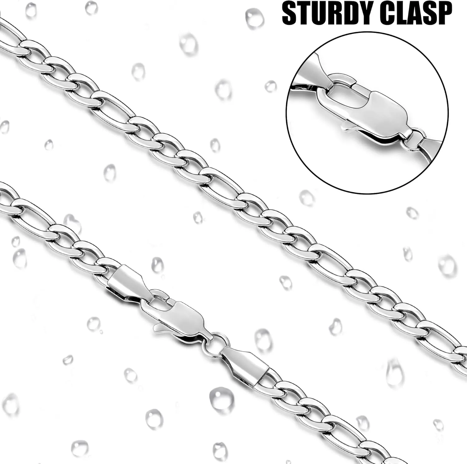 Fiusem Father's Day Gifts Figaro Chains for Men Women, Silver Tone Mens Chain Necklaces, Wide 3.5/5/6/7/8/9.5mm Stainless Steel Chain Necklace for Men Women