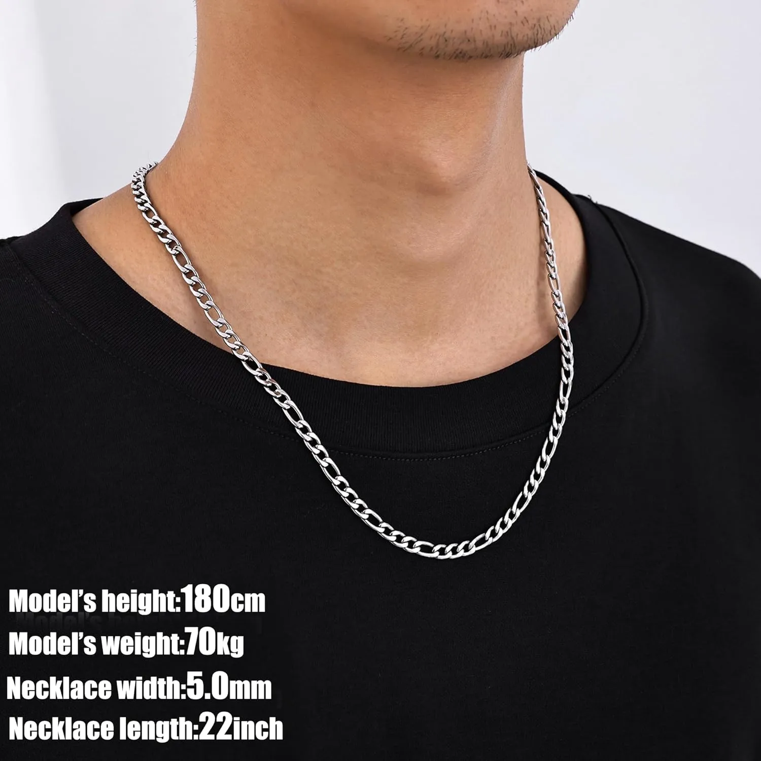 Fiusem Father's Day Gifts Figaro Chains for Men Women, Silver Tone Mens Chain Necklaces, Wide 3.5/5/6/7/8/9.5mm Stainless Steel Chain Necklace for Men Women