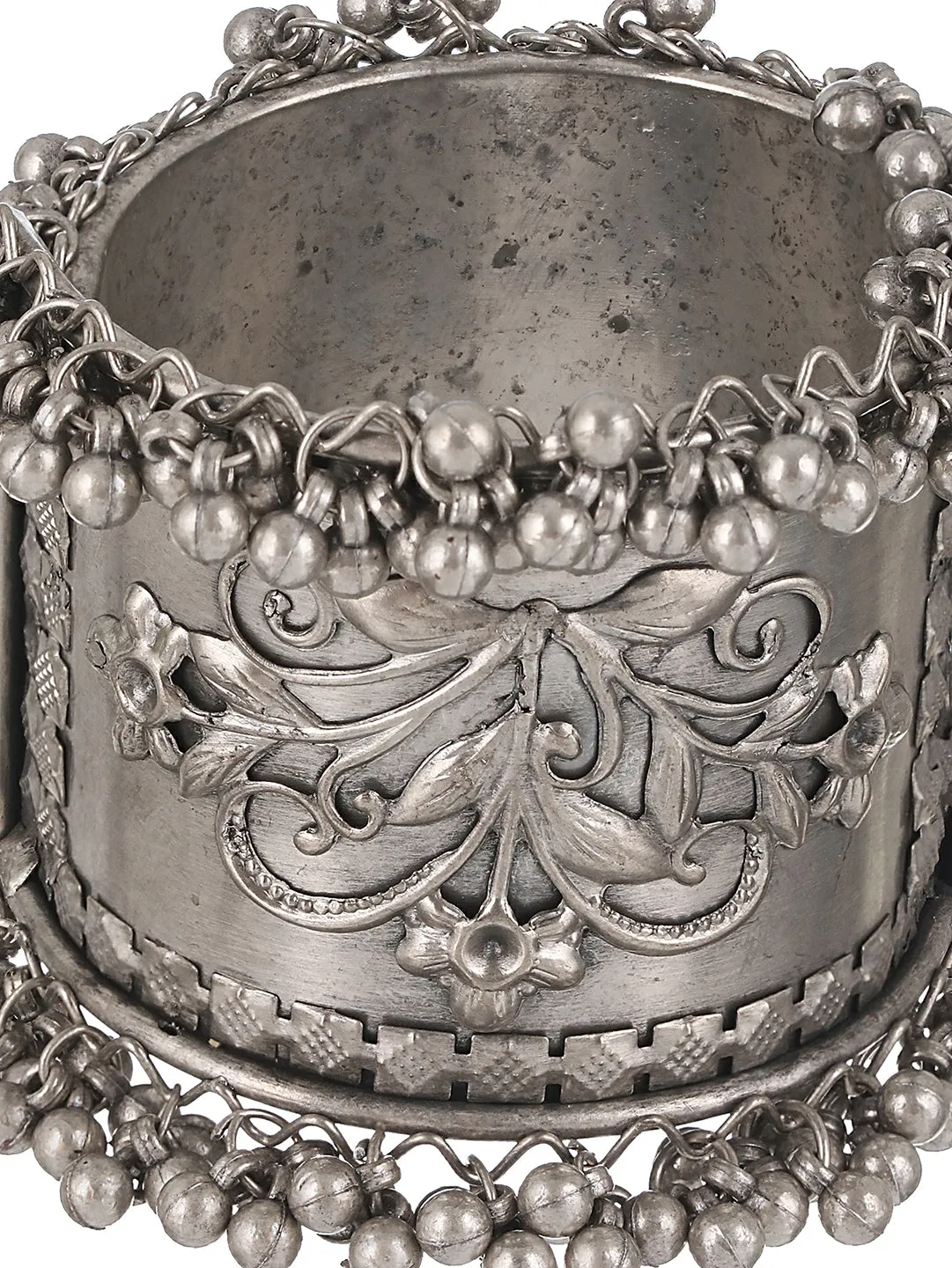 German Silver Oxidised Silver-Plated Textured Bangle-Style Bracelet