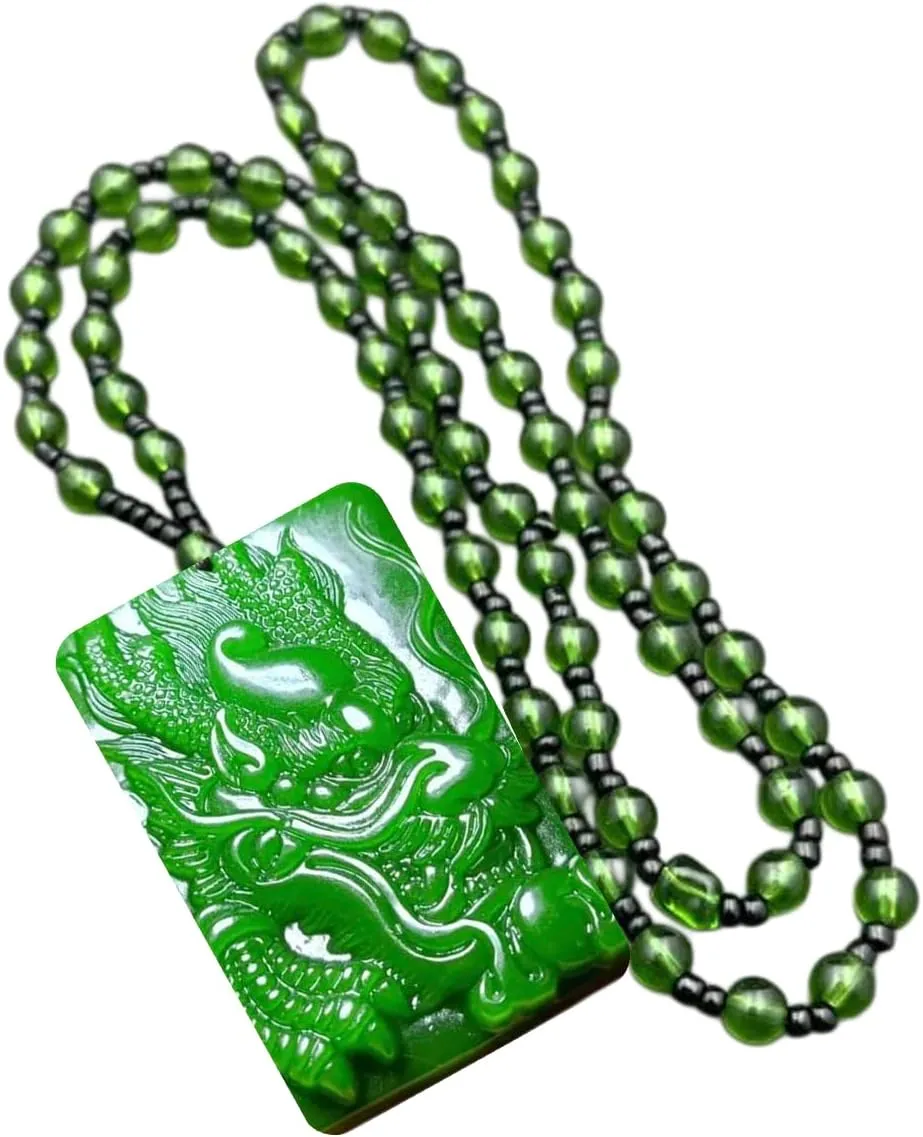 Gilani Gems & Jewelry Natural Jade Dragon Necklace, Handcarved on AAA  Quality Jade, Symbolizes Good Luck, Power, Wealth - Fengshui, Meditation, Yoga