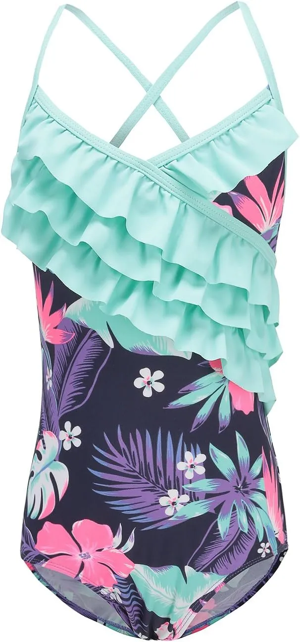 Girls One Piece Swimsuits Hawaiian Ruffle Swimwear Beach Bathing Suit