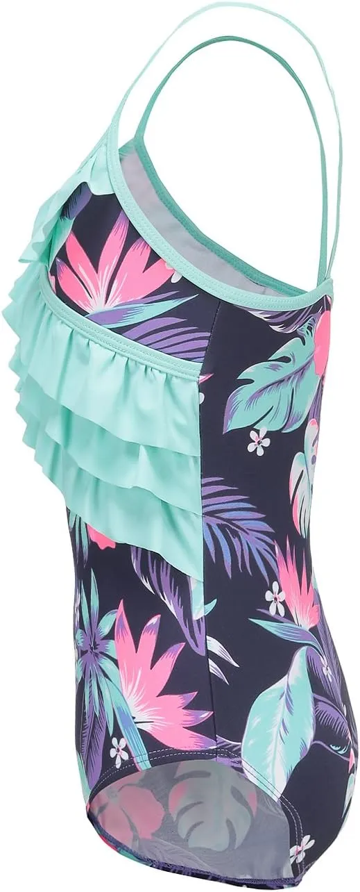 Girls One Piece Swimsuits Hawaiian Ruffle Swimwear Beach Bathing Suit