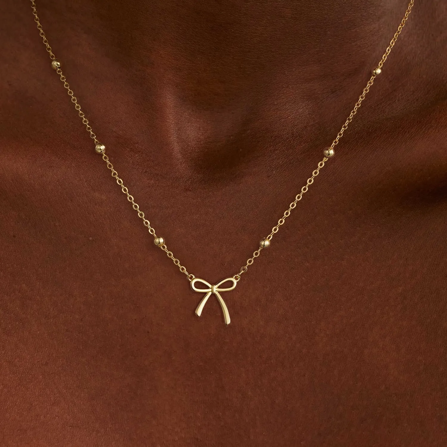 Gold Necklace for Women Dainty Bow Necklace 14K Gold Plated Cute Choker Necklace Small Bow Pendant Charm Necklaces Teen Gift Trendy Stuff Personalized Jewelry Gifts