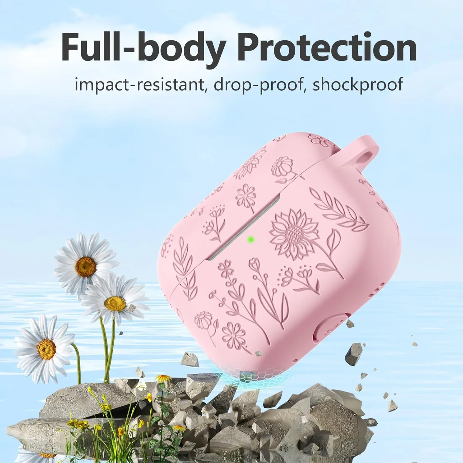 Hamile for AirPods Pro 2nd Generation Case with Cleaner Kit & Keychain, Cute Flower Engraved Soft Silicone Protective AirPods Pro Case Cover for Apple AirPods Pro Case 2nd/1st Generation, Light Pink
