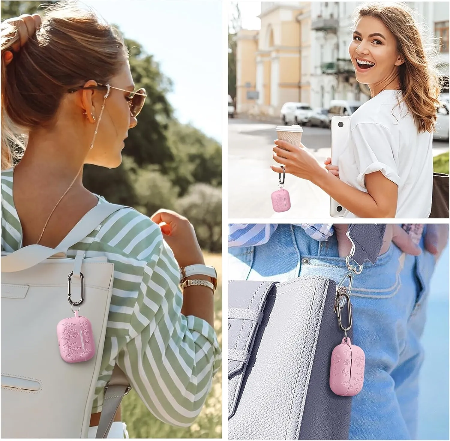 Hamile for AirPods Pro 2nd Generation Case with Cleaner Kit & Keychain, Cute Flower Engraved Soft Silicone Protective AirPods Pro Case Cover for Apple AirPods Pro Case 2nd/1st Generation, Light Pink