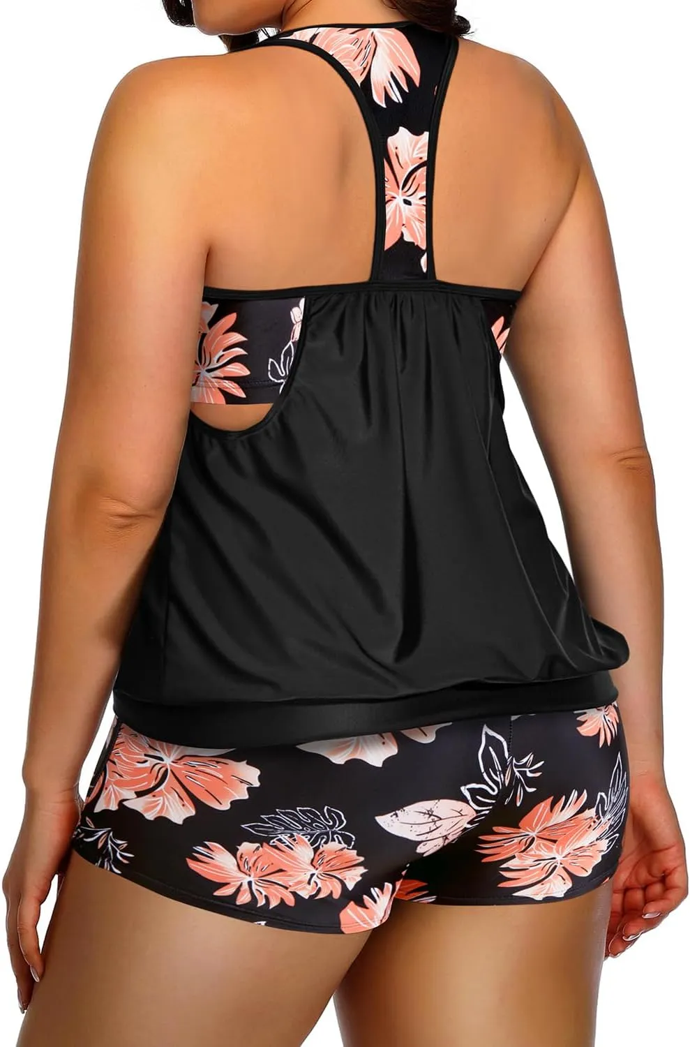 Holipick Plus Size Tankini Swimsuit for Women Two Piece Tummy Control Bathing Suit Blouson Racerback Tankini Top with Shorts