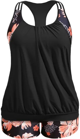 Holipick Plus Size Tankini Swimsuit for Women Two Piece Tummy Control Bathing Suit Blouson Racerback Tankini Top with Shorts