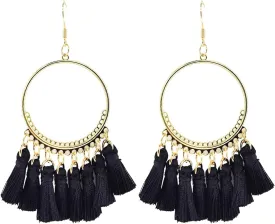 Hoop Tassel Earrings for Women, Big Large Handmade Boho Bohemian Tassel Fringe Dangle Earrings