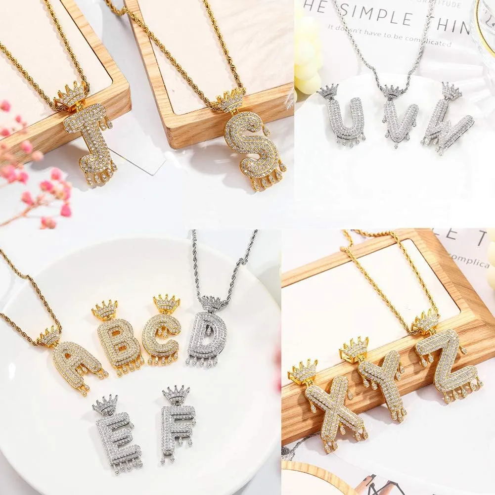 Initial Necklaces for Women 18K Plated Gold Initial Necklace for Men Silver Iced Out Diamond Name Letter Necklace
