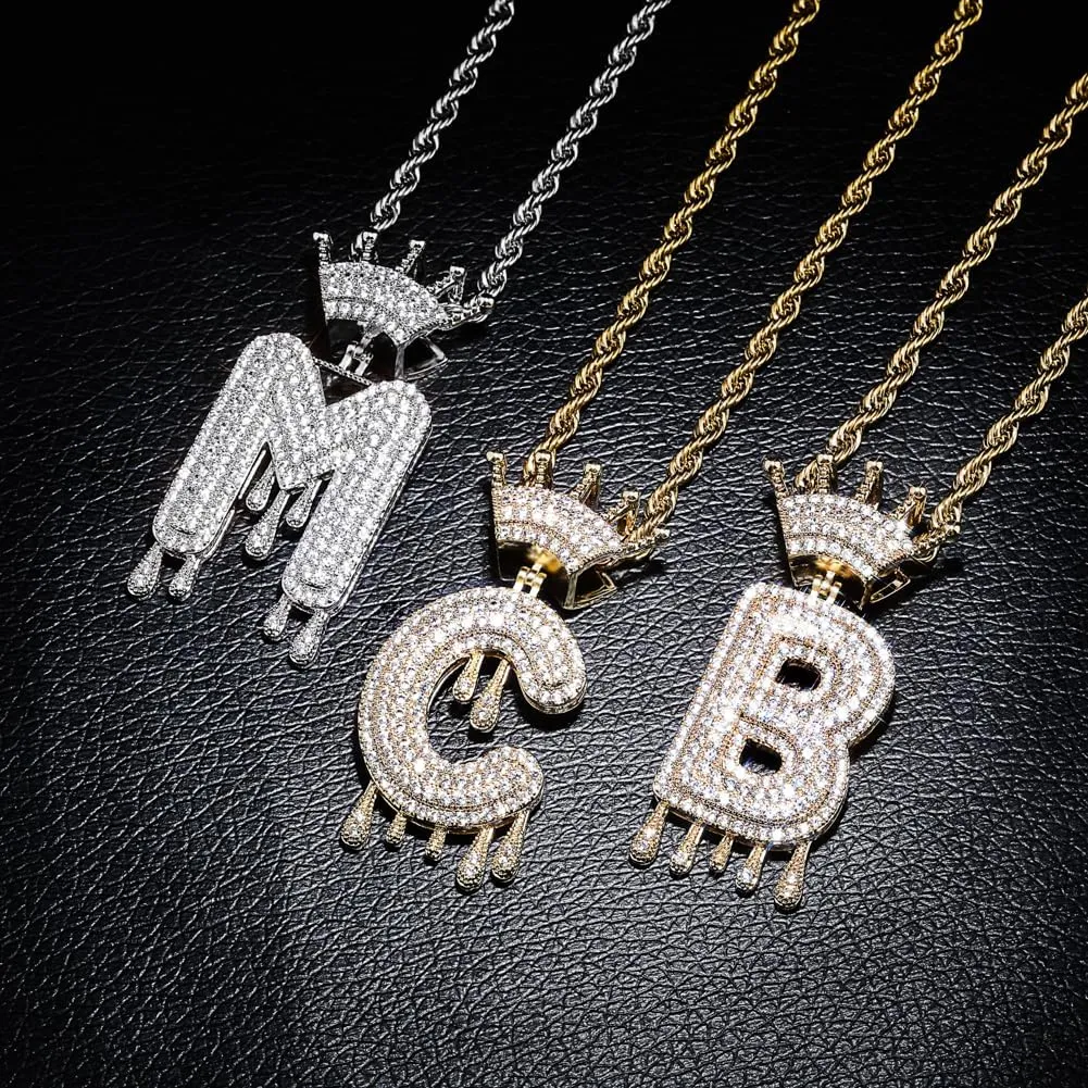 Initial Necklaces for Women 18K Plated Gold Initial Necklace for Men Silver Iced Out Diamond Name Letter Necklace