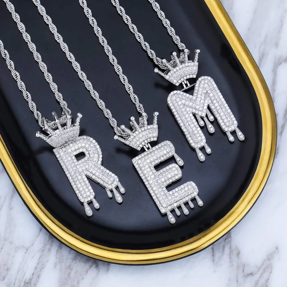 Initial Necklaces for Women 18K Plated Gold Initial Necklace for Men Silver Iced Out Diamond Name Letter Necklace
