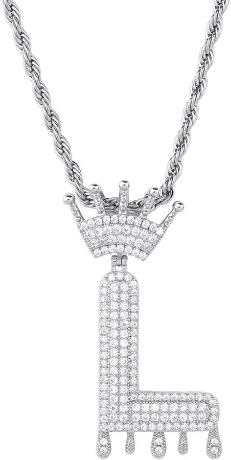 Initial Necklaces for Women 18K Plated Gold Initial Necklace for Men Silver Iced Out Diamond Name Letter Necklace