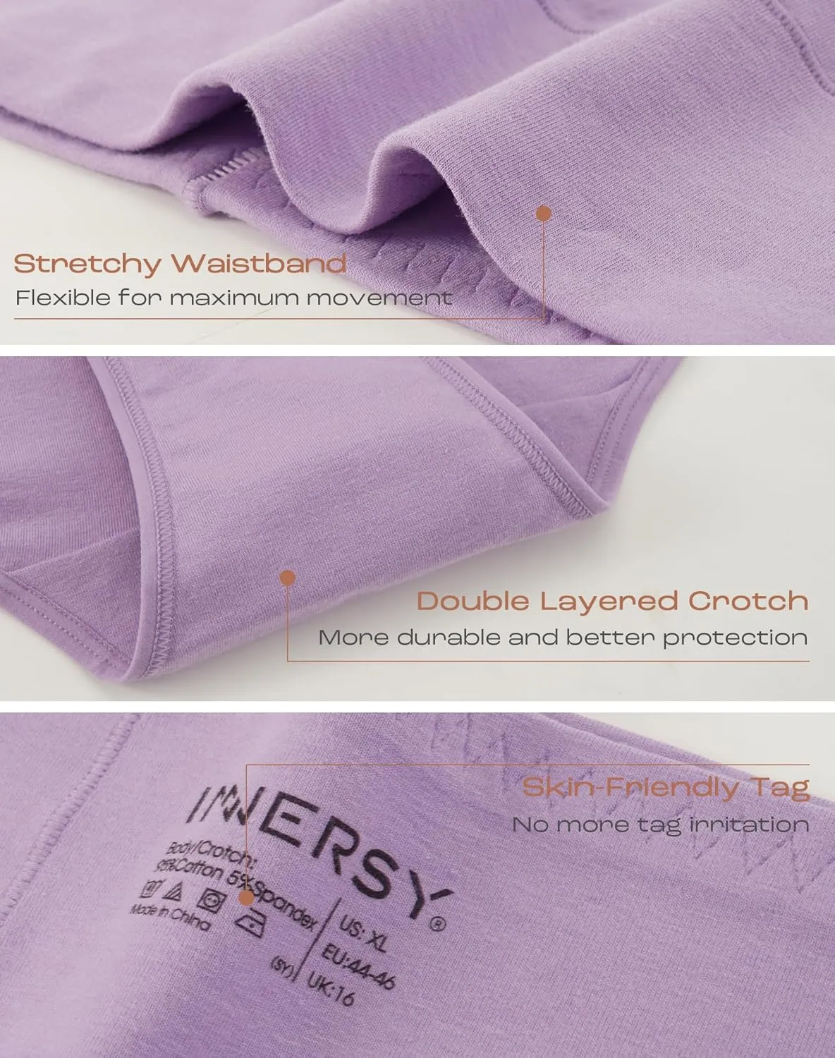INNERSY Women's Plus Size XL-5XL Cotton Underwear High Waisted Briefs Panties 4-Pack