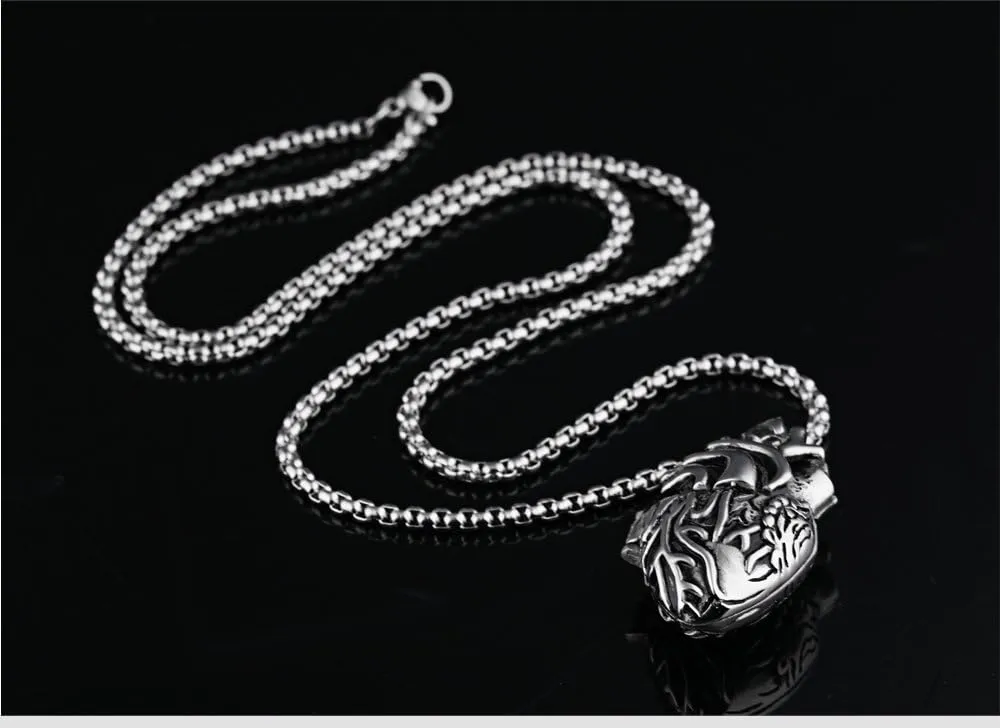 LBFEEL Stainless Steel Anatomical Organ Heart Pendant Necklace for Men in 3 Colors With a Gift Box