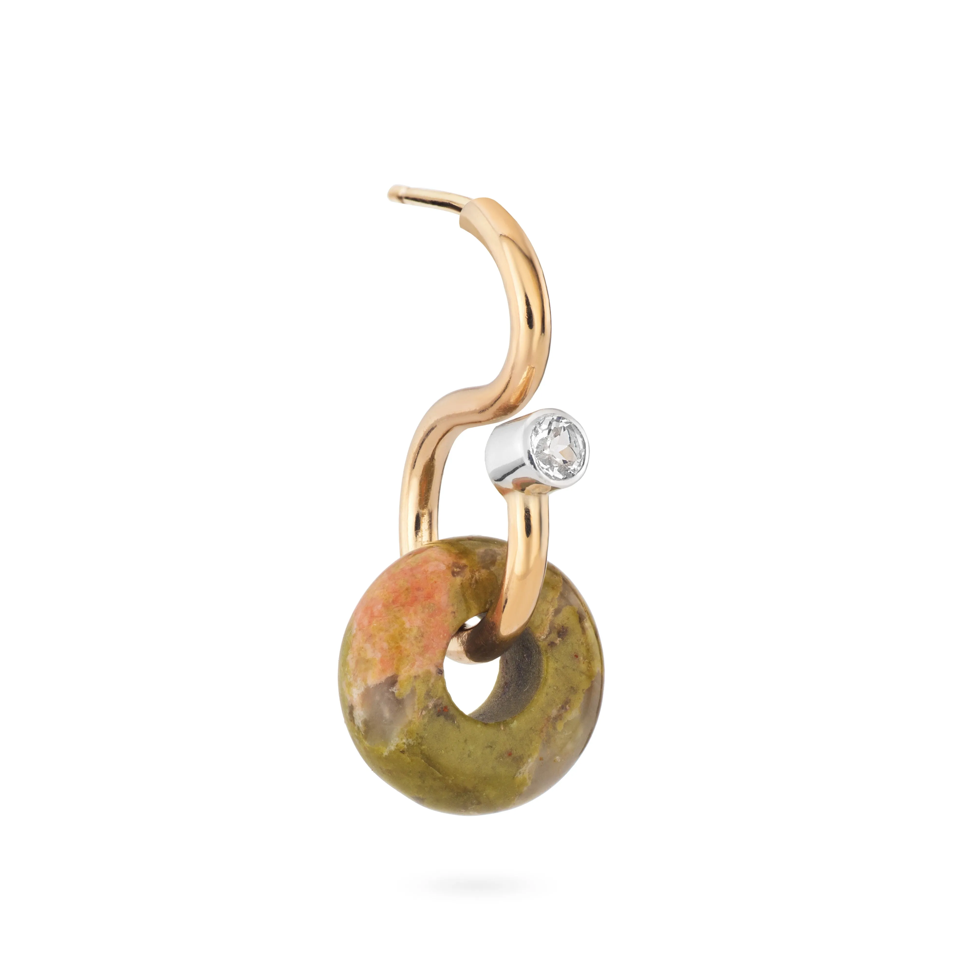 Mini Poise Unakite 9kt Gold Earring