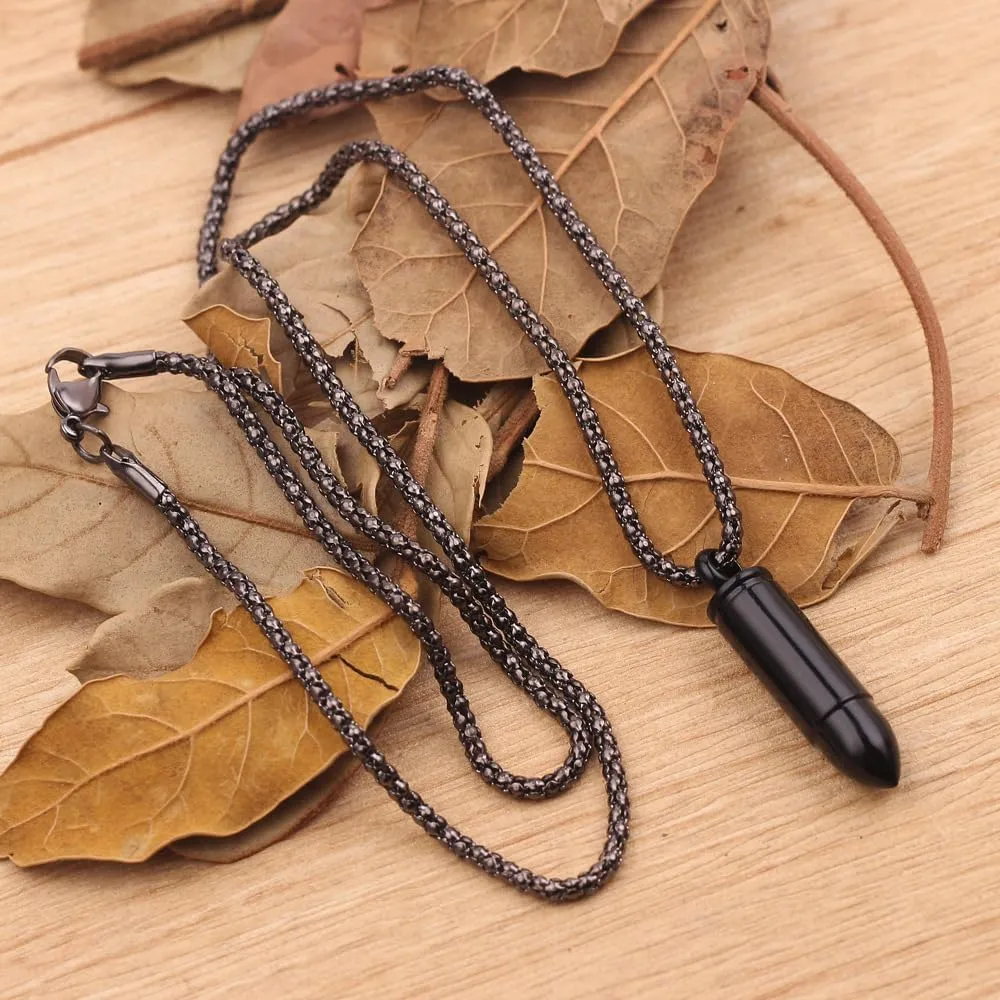 Minimalist Stainless Steel Bullet Pendant Necklace Locket Open Cylinder Bullet Necklace for Women Men Personalized Keepsake Buttel Necklace Jewelry