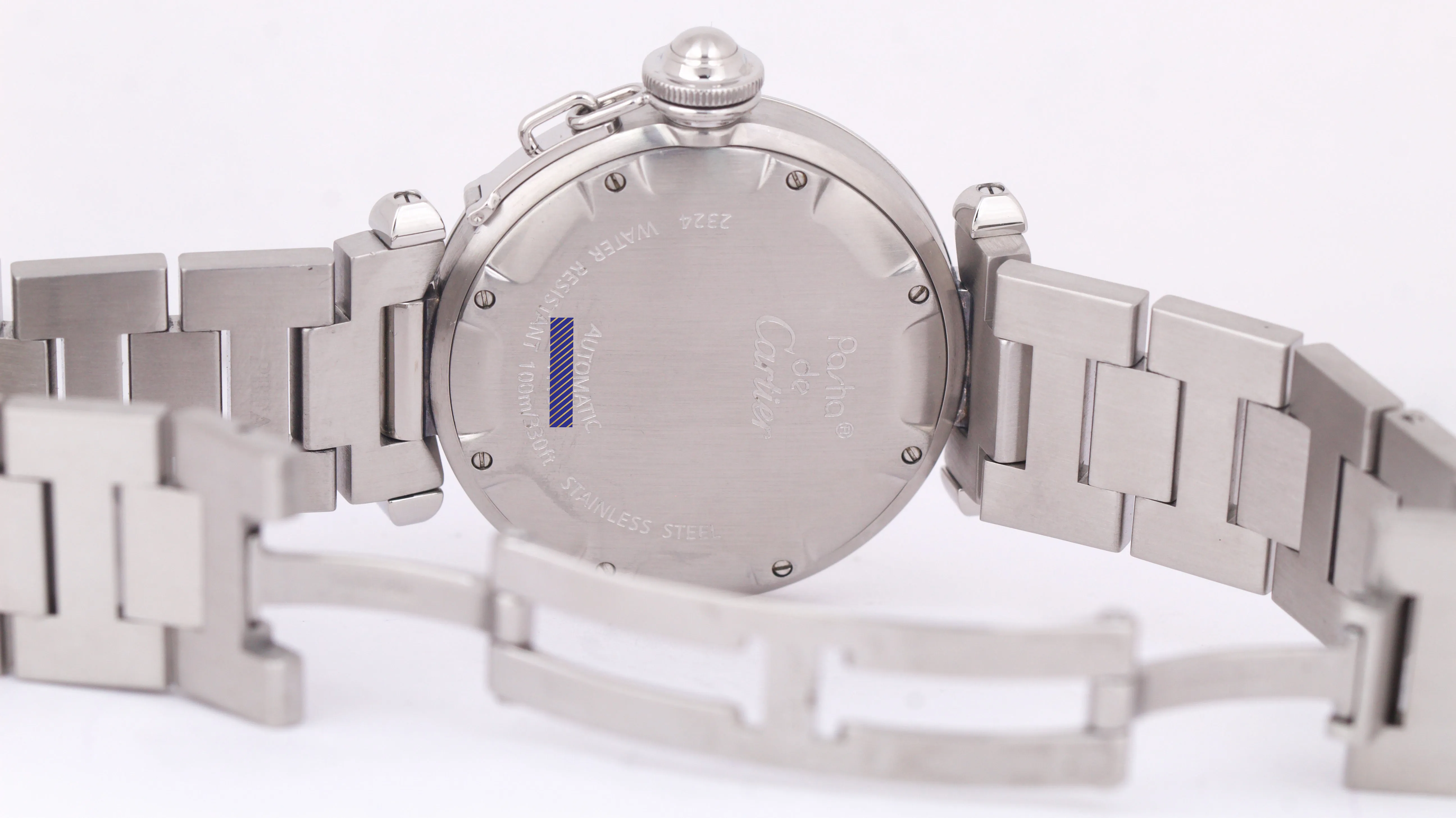 MINT Cartier Pasha 2324 Stainless Steel BLACK Arabic Date Automatic 35mm Watch