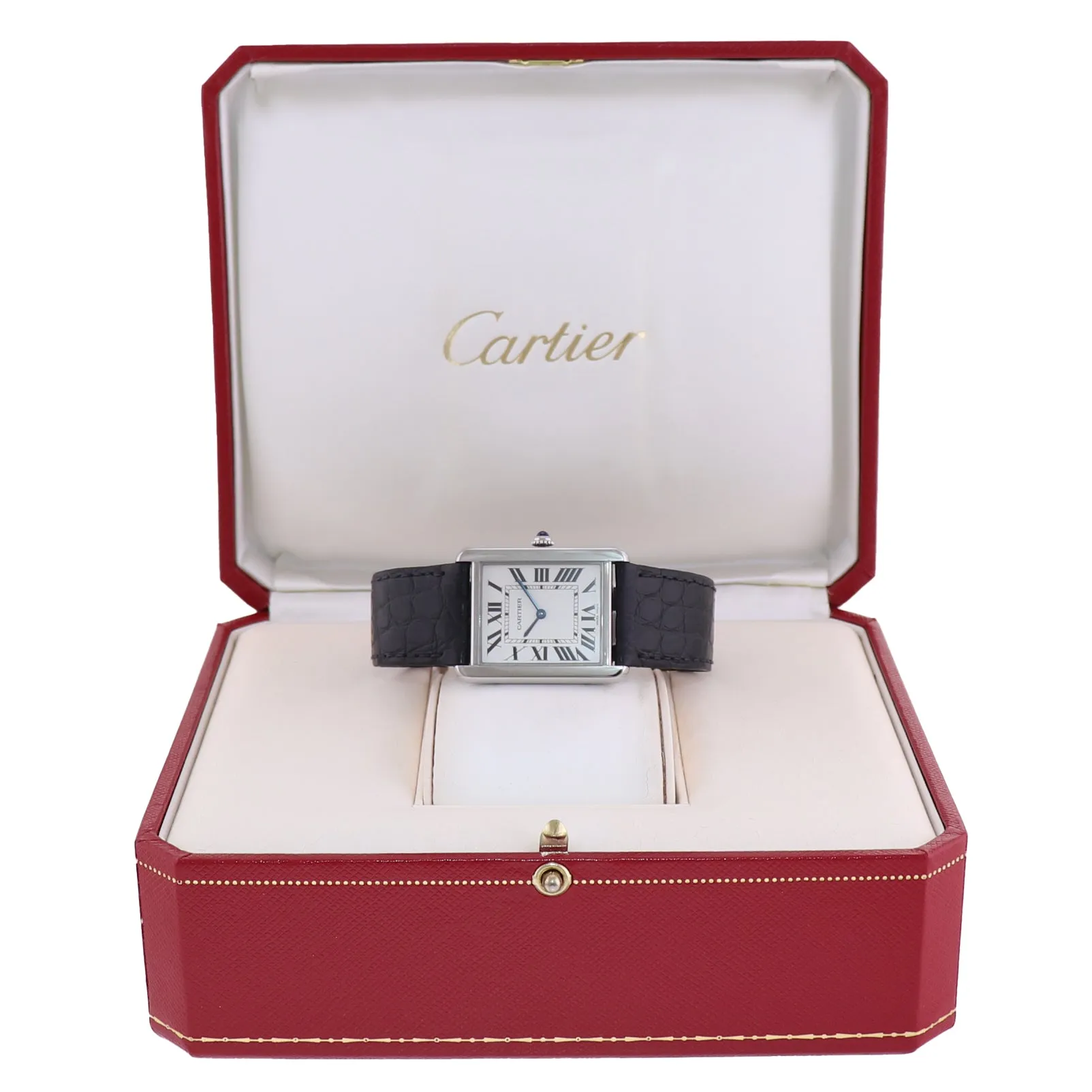 MINT Cartier Tank Solo W5200003 3169 34x27mm Steel White Roman Dial Quartz Watch Box