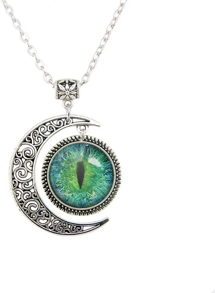 Moon Necklace Blue Cat Eye Pendant Green Cat Eye Pendant Wolf Eye Necklace Pendant Eye Jewelry Art Gifts