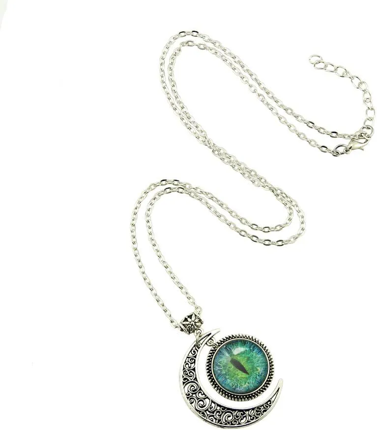 Moon Necklace Blue Cat Eye Pendant Green Cat Eye Pendant Wolf Eye Necklace Pendant Eye Jewelry Art Gifts
