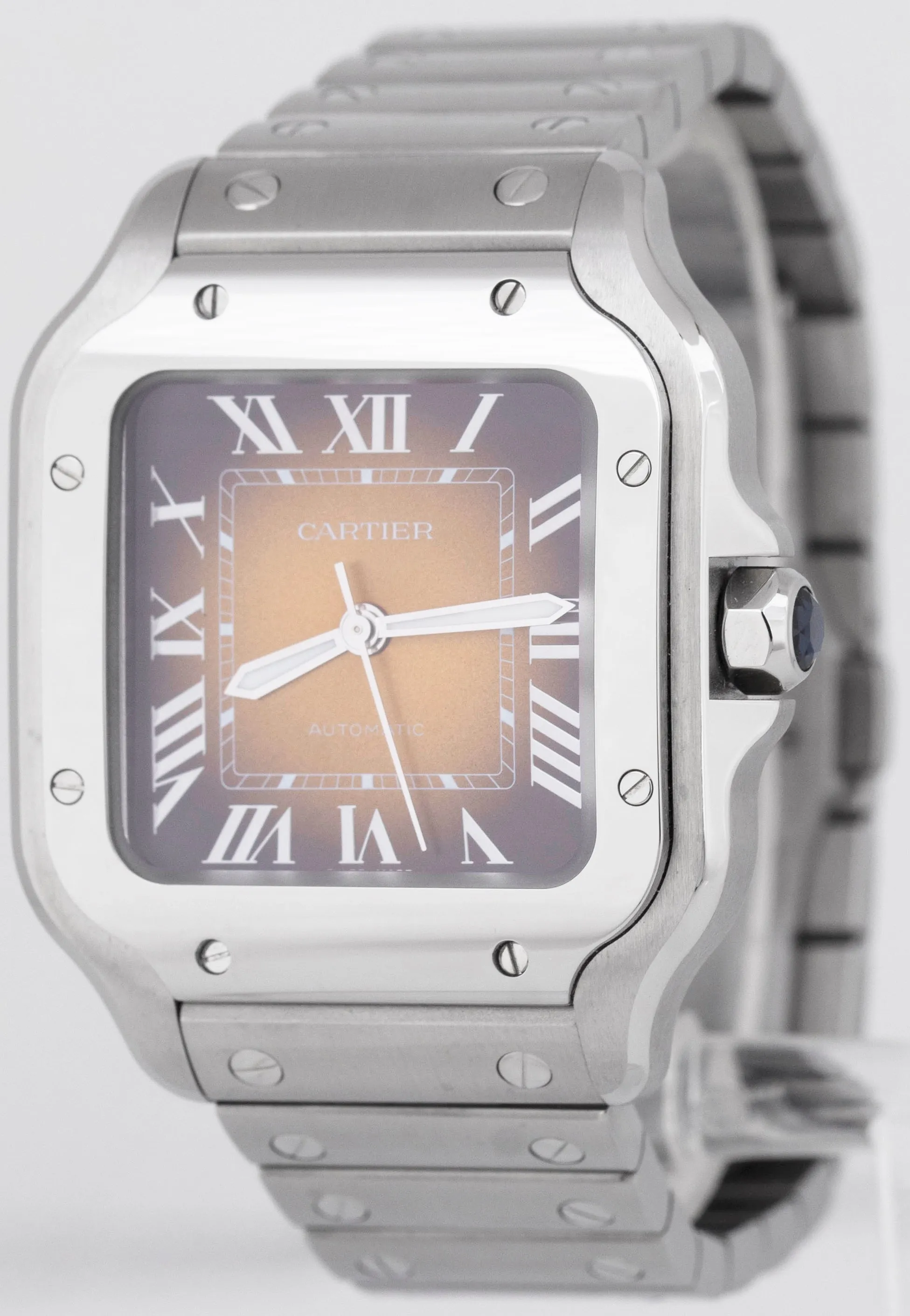 NEW 2024 PAPERS Cartier Santos Mid-Size 35mm Brown Steel WSSA0065 4075 BOX