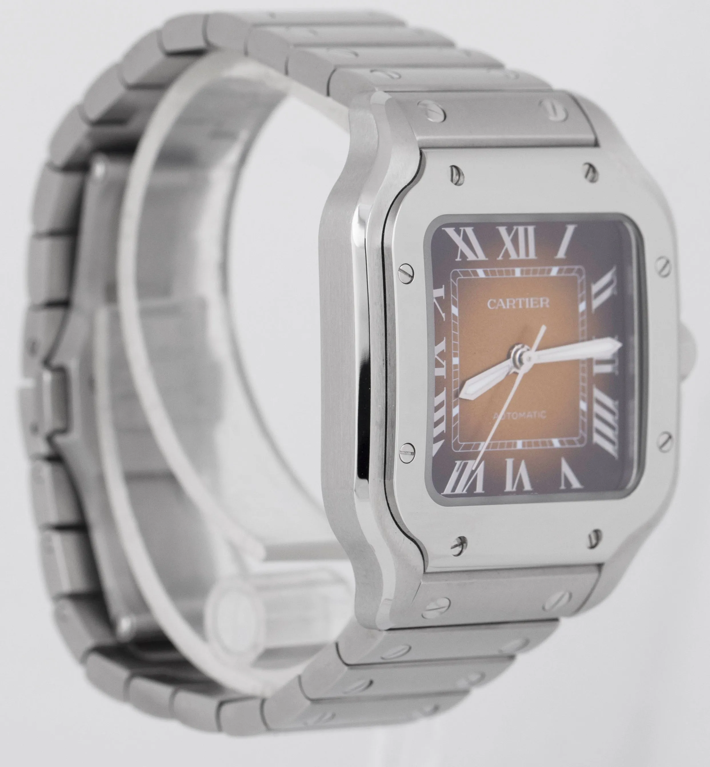 NEW 2024 PAPERS Cartier Santos Mid-Size 35mm Brown Steel WSSA0065 4075 BOX