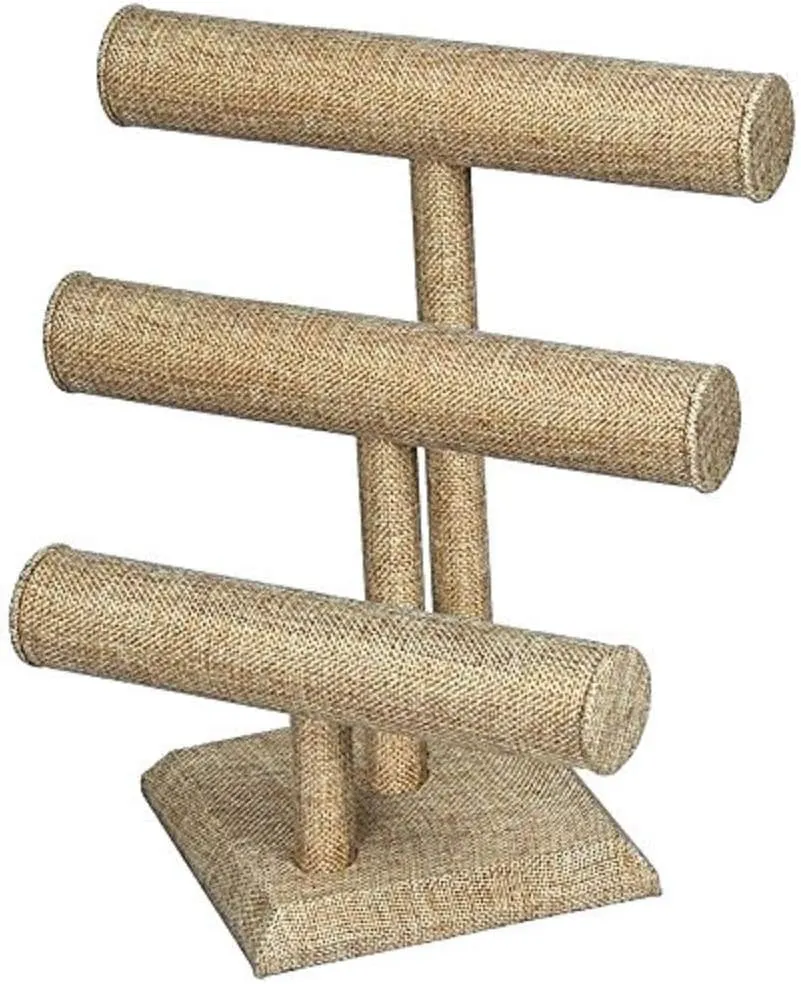 New Burlap Necklace, Anklet, Cuffs, Bracelet, Bangle Three Tier T-bar Jewelry Display Stand