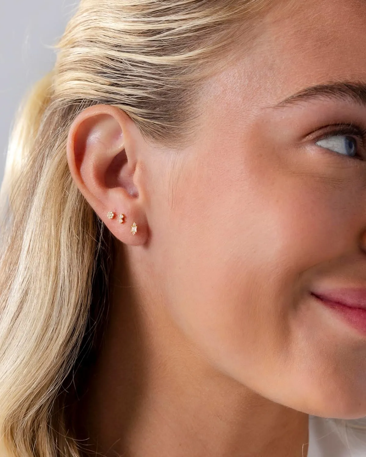 PAVOI 14K Gold Plated Sterling Silver Posts Dainty Mini Multi-Shape Flat Back Stud Earring Pack for Women | Helix Cartilage Piercing Jewelry
