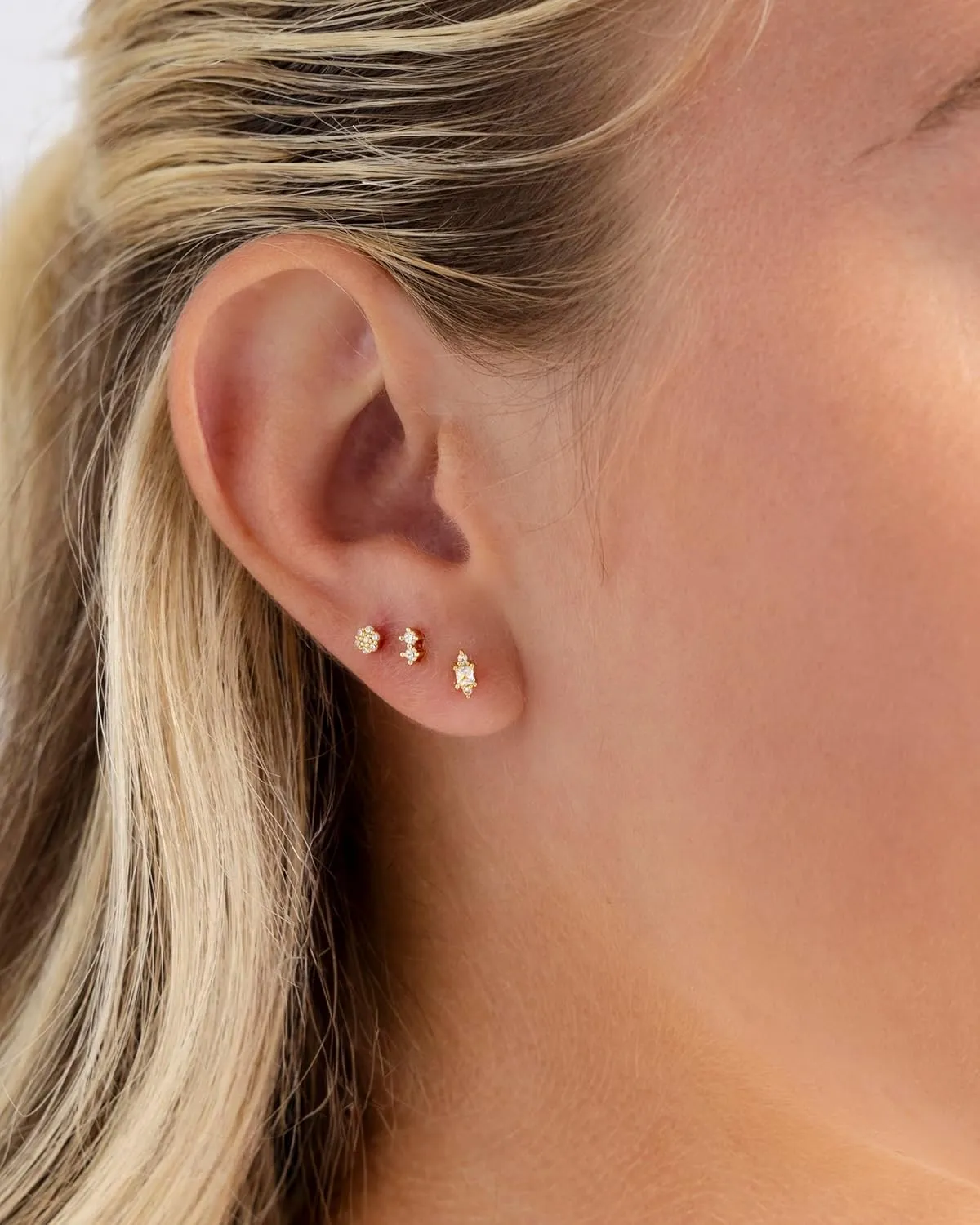 PAVOI 14K Gold Plated Sterling Silver Posts Dainty Mini Multi-Shape Flat Back Stud Earring Pack for Women | Helix Cartilage Piercing Jewelry
