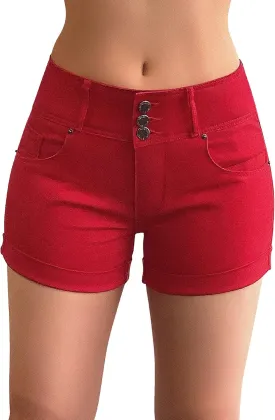 roswear Women's High Waisted Stretchy Denim Shorts Cuffed Jean Shorts