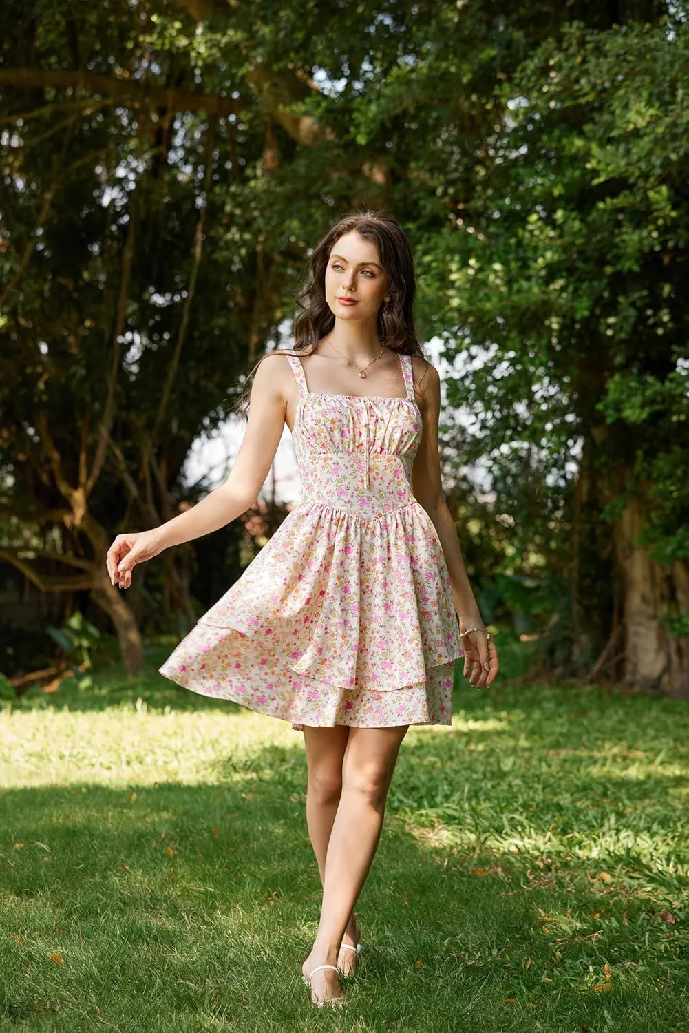 Scarlet Darkness Floral Corset Dress for Women Ruffle Mini Dress Summer Sundress