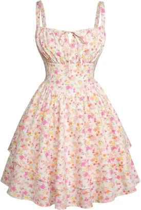 Scarlet Darkness Floral Corset Dress for Women Ruffle Mini Dress Summer Sundress