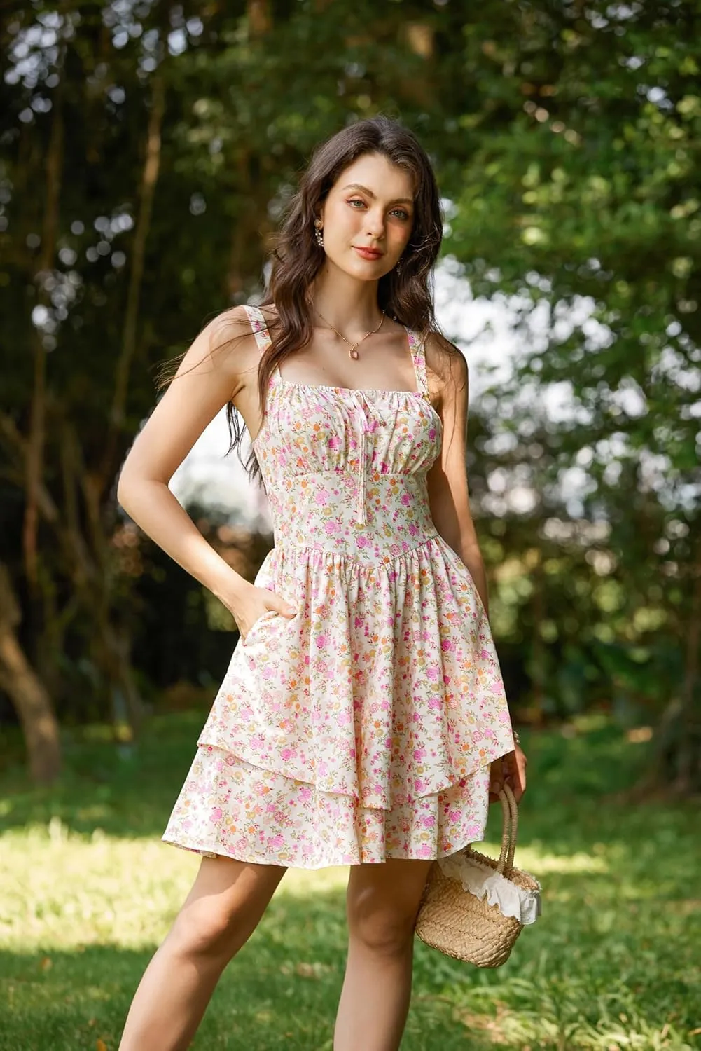 Scarlet Darkness Floral Corset Dress for Women Ruffle Mini Dress Summer Sundress