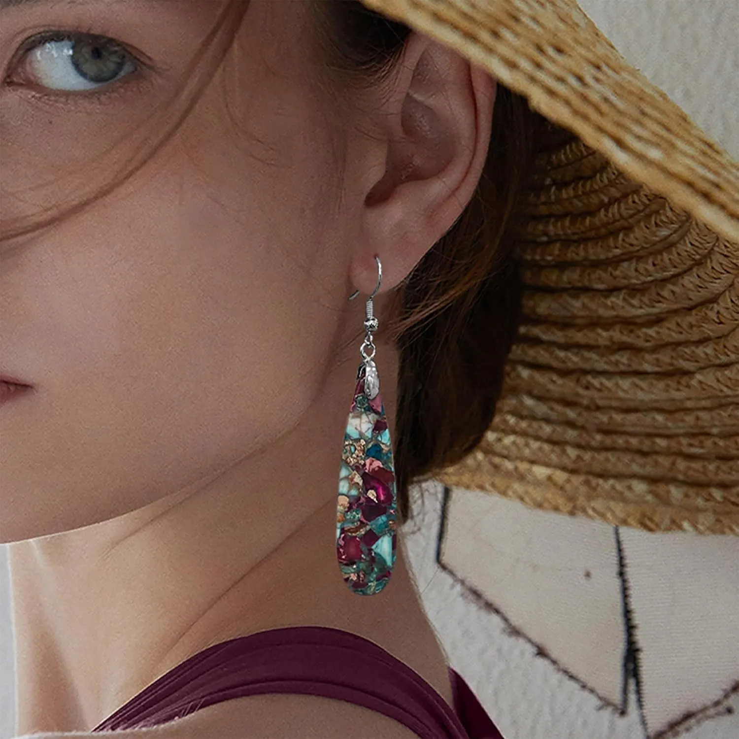 SELOVO Boho Stone Earrings for Women Trendy Teardrop Dangle Earrings Fishhook Drop Earrings