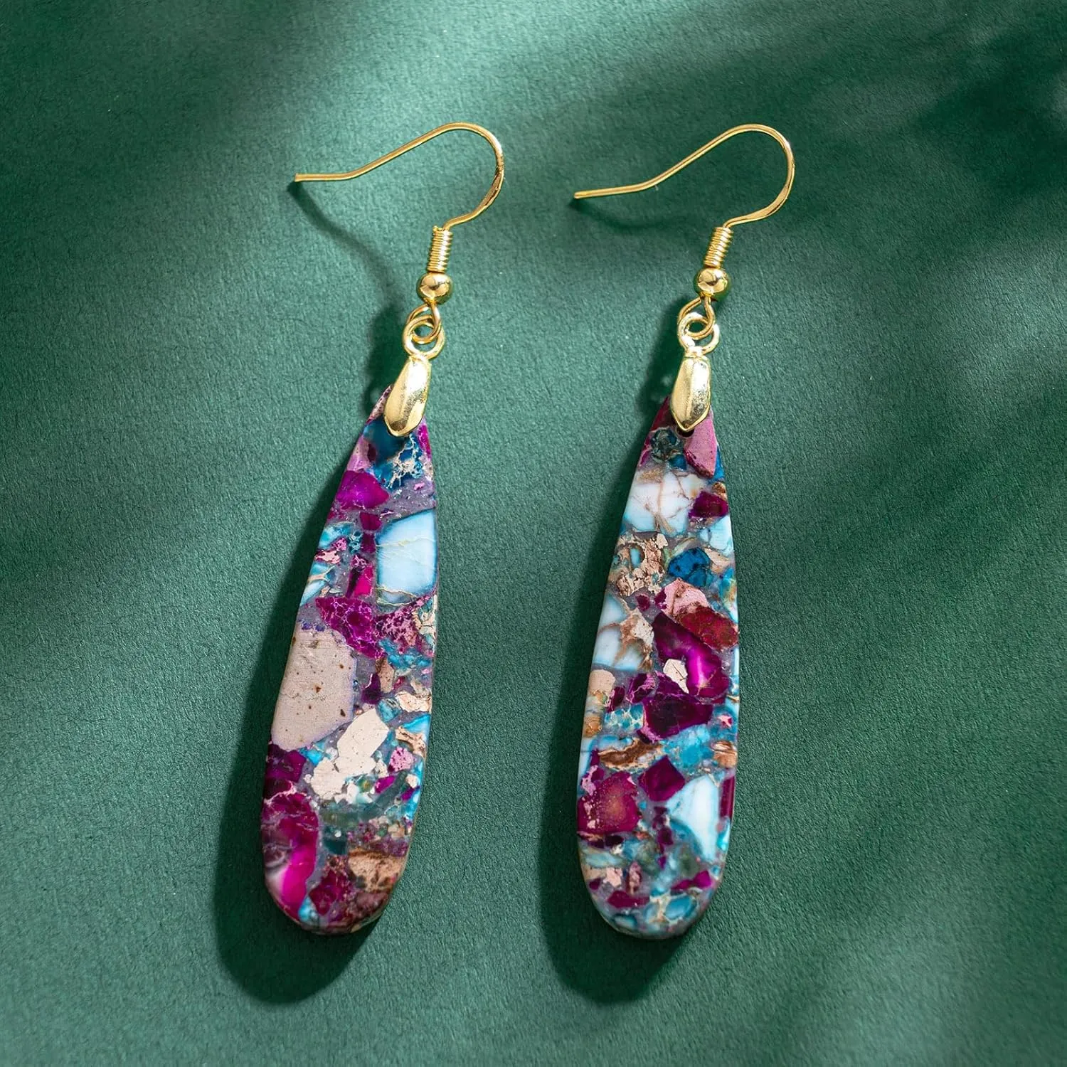 SELOVO Boho Stone Earrings for Women Trendy Teardrop Dangle Earrings Fishhook Drop Earrings