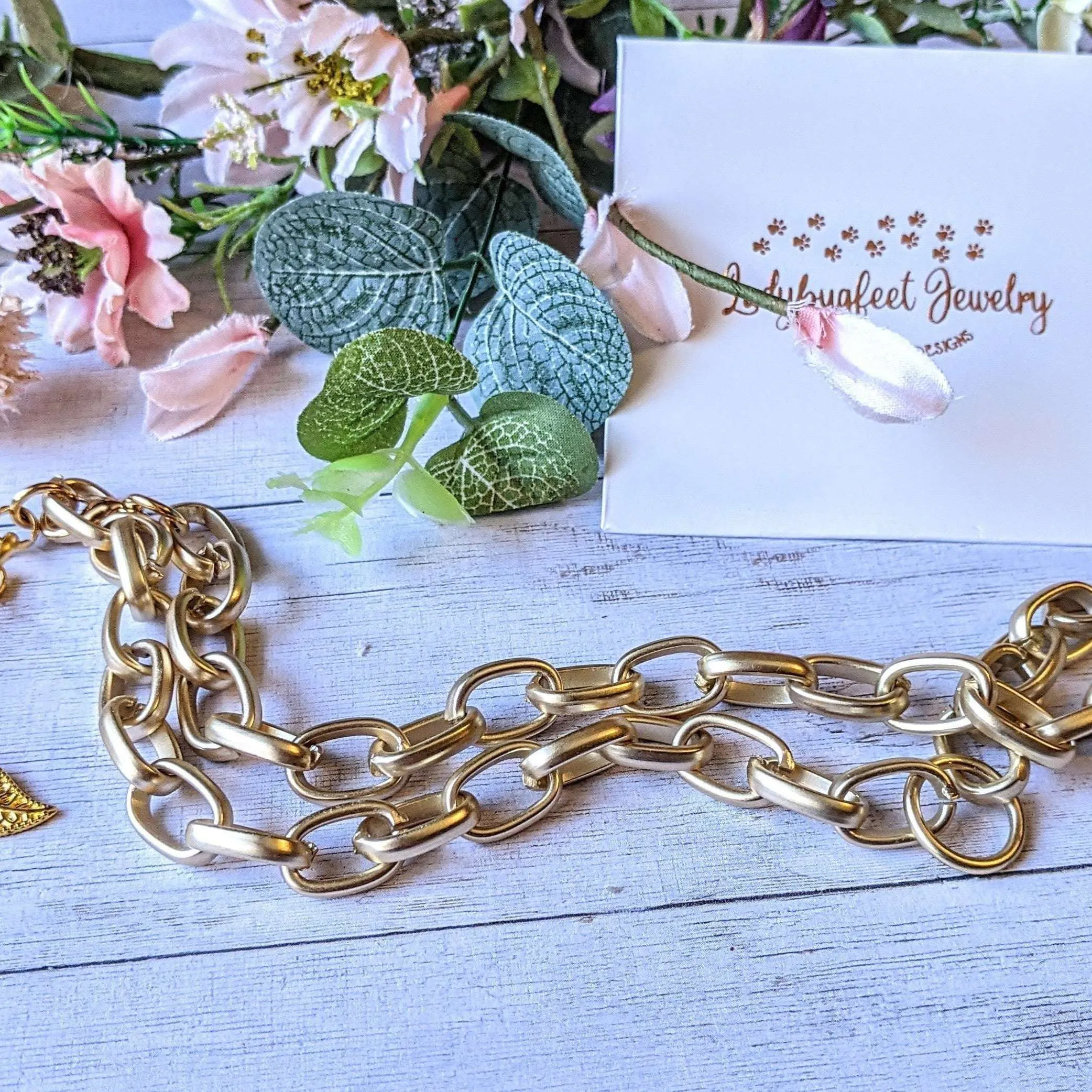 Shiny Gold Matte Oval Link Necklace, 18.5 inch