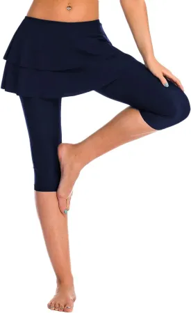 Skirted Swim Capris Women Layered Ruffle Swimming Skirt with Leggings Pants
