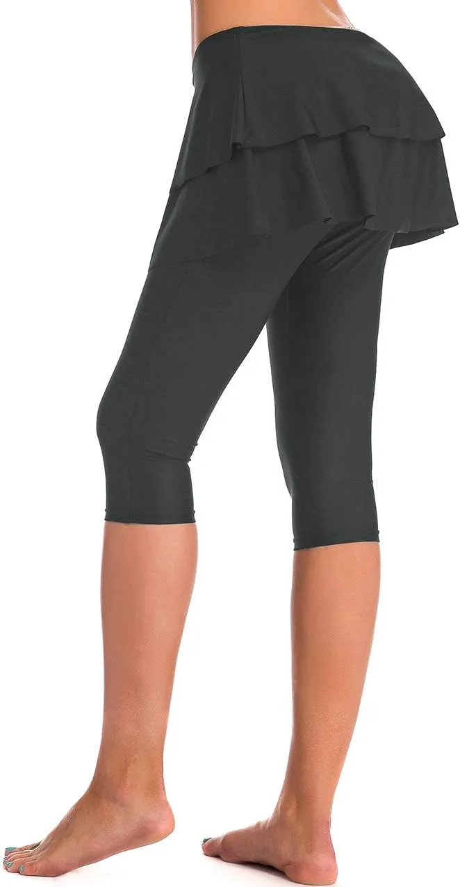 Skirted Swim Capris Women Layered Ruffle Swimming Skirt with Leggings Pants