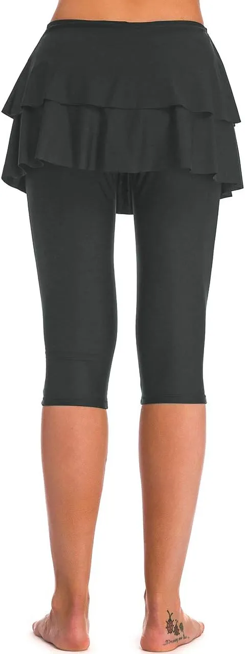 Skirted Swim Capris Women Layered Ruffle Swimming Skirt with Leggings Pants