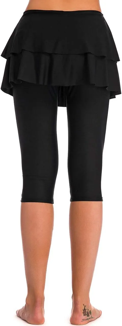 Skirted Swim Capris Women Layered Ruffle Swimming Skirt with Leggings Pants