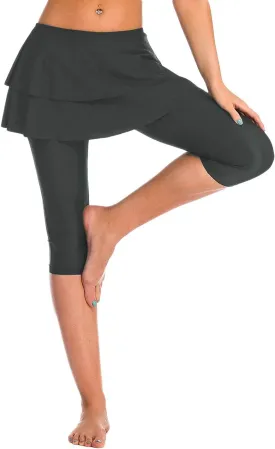 Skirted Swim Capris Women Layered Ruffle Swimming Skirt with Leggings Pants
