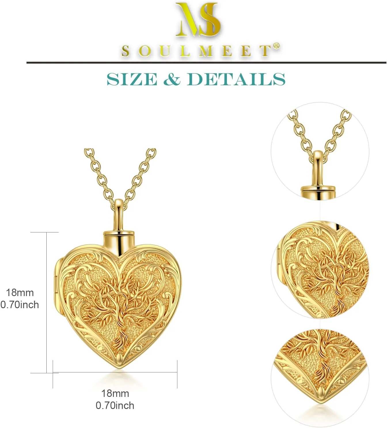 SOULMEET White Gold/Rose Gold/Yellow Gold Cremation Jewelry for Ashes, Personalized Real Gold Tree of Life/Butterfly/Rose Heart Locket Necklace for Ashes to Keep Human Dog Cat in Memory