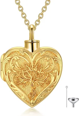 SOULMEET White Gold/Rose Gold/Yellow Gold Cremation Jewelry for Ashes, Personalized Real Gold Tree of Life/Butterfly/Rose Heart Locket Necklace for Ashes to Keep Human Dog Cat in Memory