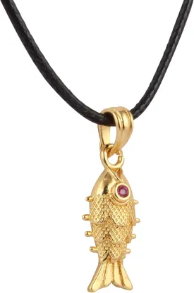 Spiritual Golden Fish Pendant with Pink Eye Locket for Men and Women