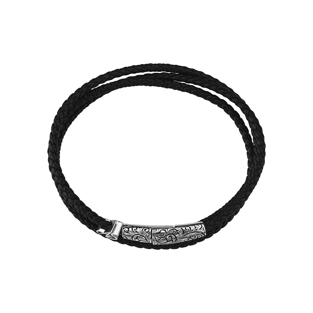 Statement Classic Wrap Leather Bracelet - Solid Silver