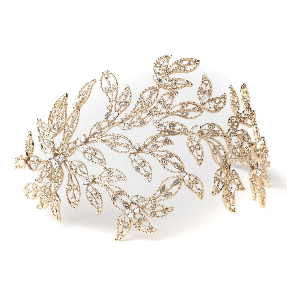 Stunning Crystal Leaf Wedding Headpiece Bridal Cap