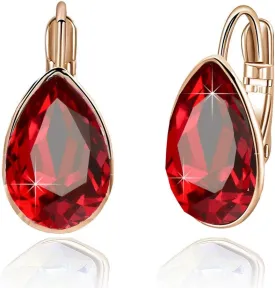 Teardrop Austrian Crystal Leverback Drop Earrings for Women 14K Rose Gold Plated Hypoallergenic Jewelry